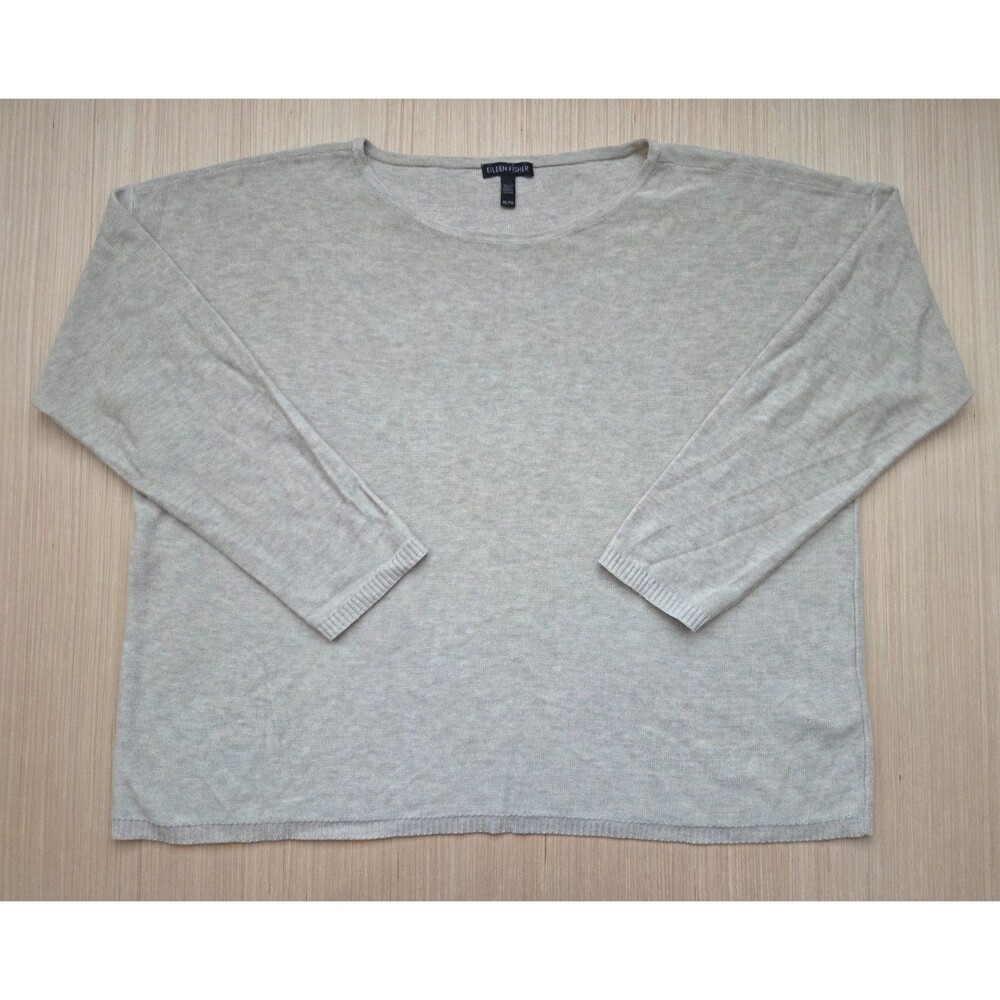 Eileen Fisher Women's XL Tencel Merino Wool Sweater Boxy Top XL Beige Minimalist